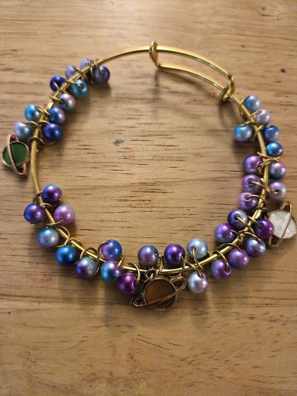 Beaded Charm Bracelet in Gold & Purple